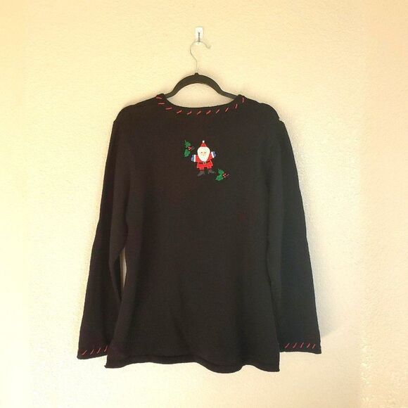 Vintage Basic Editions Womens Sweater Black XL Christmas Plus Size  Embroidered - Picture 8 of 9